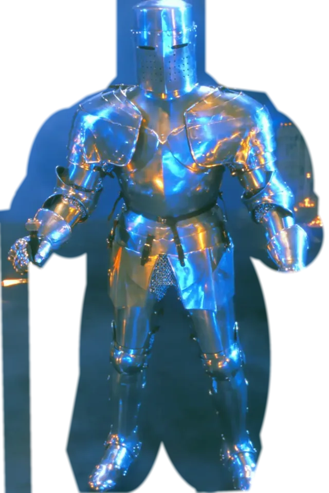 Chrome VHS knight guarding the castle gate